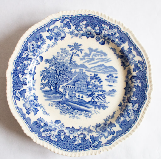 Woods Burslem England 'Seaforth' Blue and White Transferware 10" Plates (4)