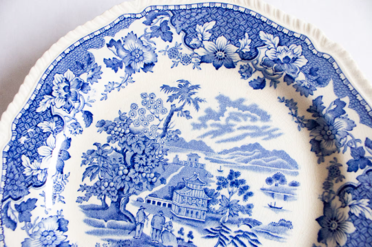 Woods Burslem England 'Seaforth' Blue and White Transferware 10" Plates (4)