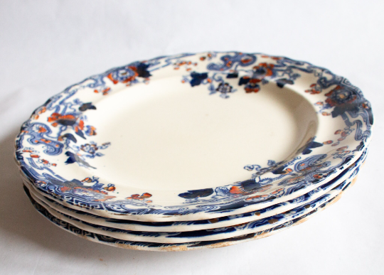 Keeling & Co. 'Tokio' Blue and White Transferware 9.5" Dinner Plates (4)