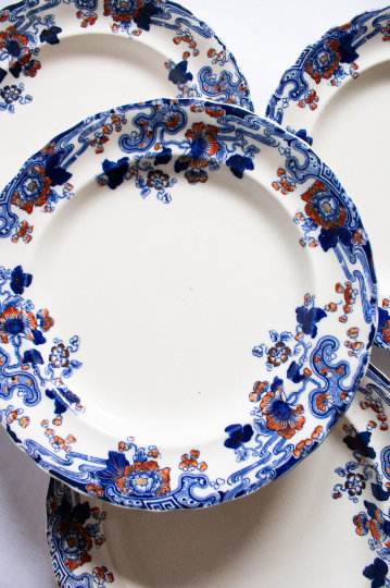 Keeling & Co. 'Tokio' Blue and White Transferware 9.5" Dinner Plates (4)