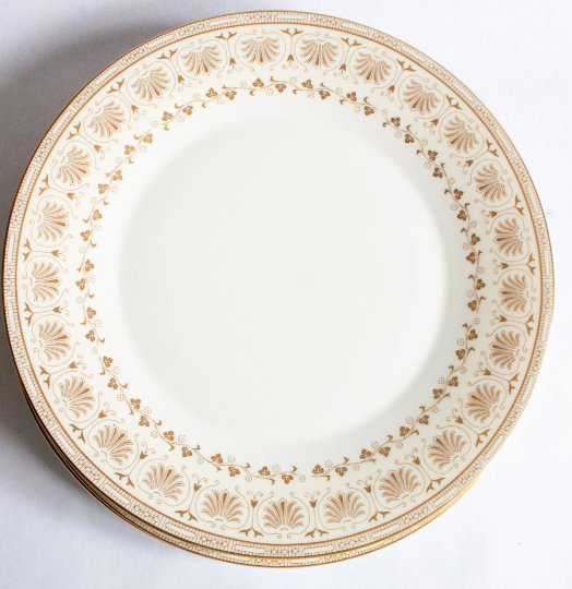 Minton 'Jubilee' Pattern Gold and White Art Deco Dinner Plates (4)