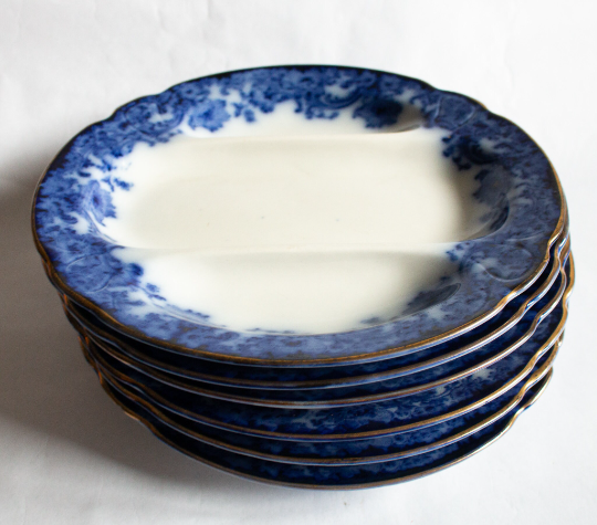 Royal Doulton Burslem 'Melrose' Flow Blue and White Divided Serving Dishes (6)