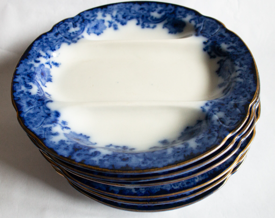 Royal Doulton Burslem 'Melrose' Flow Blue and White Divided Serving Dishes (6)