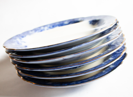 Royal Doulton Burslem 'Melrose' Flow Blue and White Divided Serving Dishes (6)