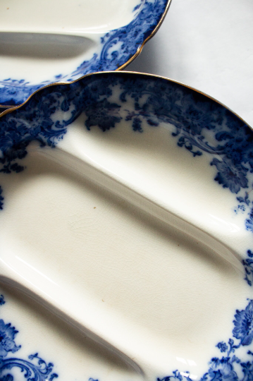 Royal Doulton Burslem 'Melrose' Flow Blue and White Divided Serving Dishes (6)