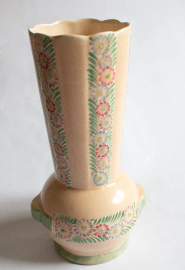 Crown Devon Art Deco Style Large Moulded Vase with Floral Detail