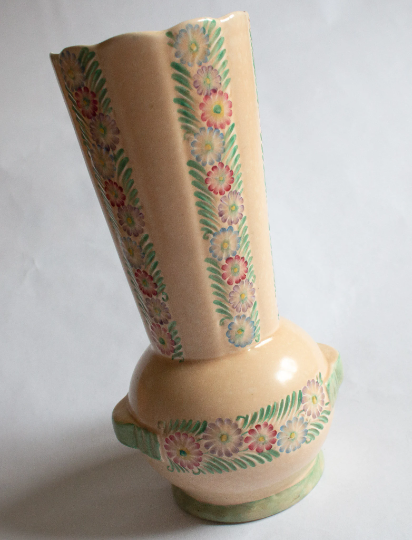 Crown Devon Art Deco Style Large Moulded Vase with Floral Detail