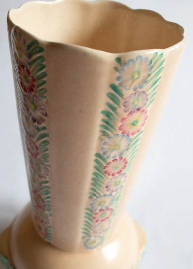 Crown Devon Art Deco Style Large Moulded Vase with Floral Detail