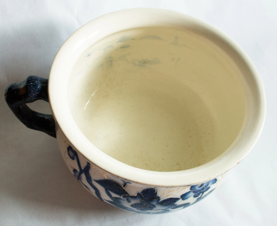 Antique Blue and White Transferware Chamber Pot with Gold Detail,