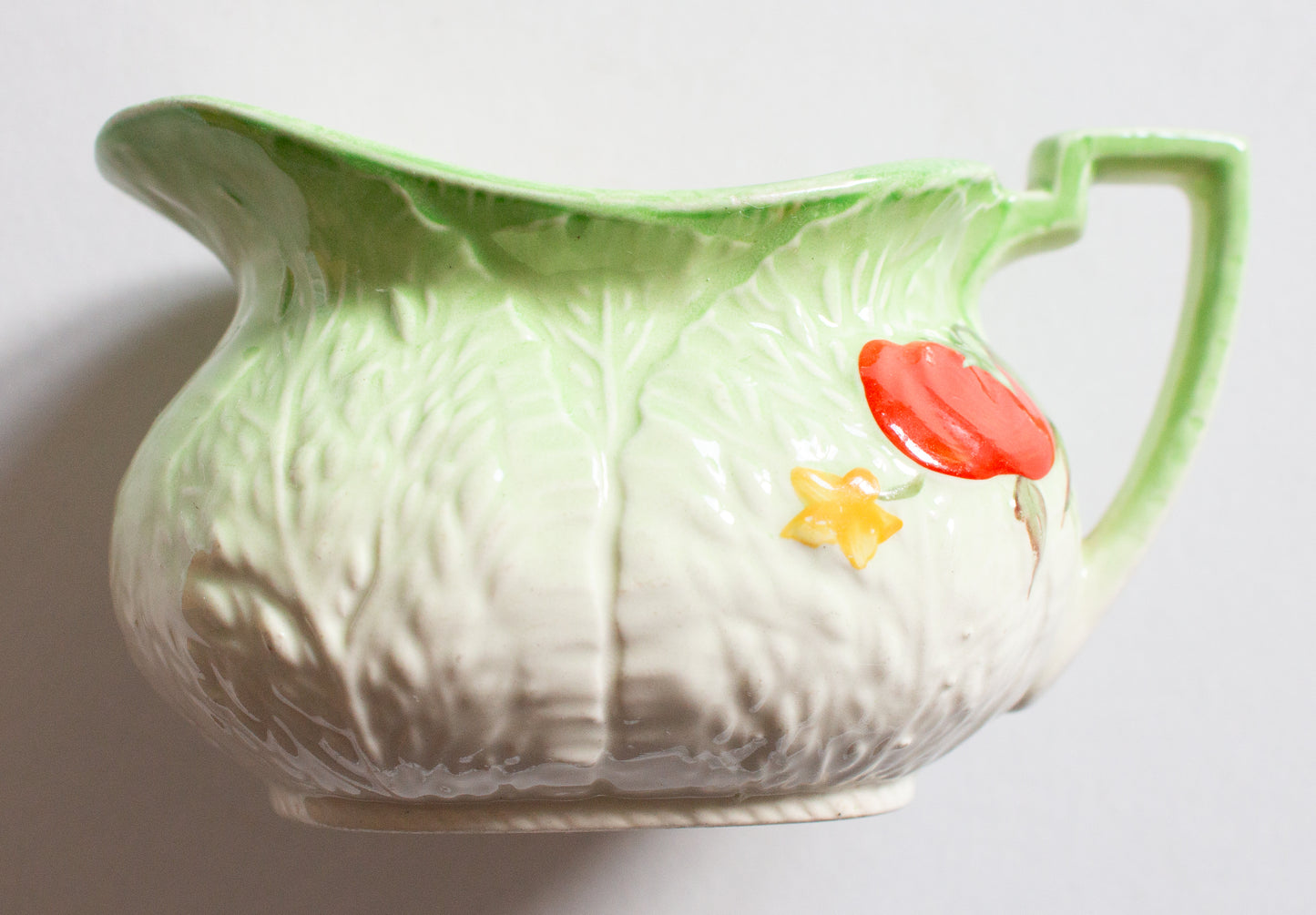 Crown Devon Green Majolica Leaf Tomato Milk Jug or Creamer