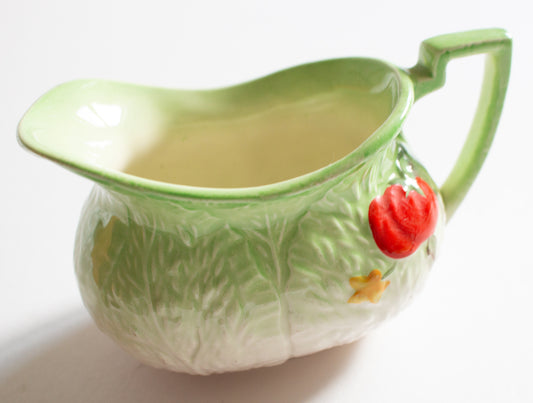 Crown Devon Green Majolica Leaf Tomato Milk Jug or Creamer