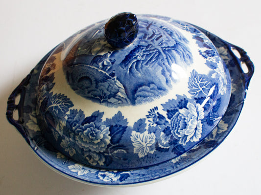 Enoch Wood's Woods Ware 'English Scenery' Patter Blue and White Transferware Lidded Serving Tureen