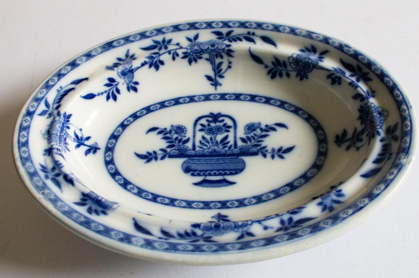 Minton 'Delft' Pattern Flow Blue and White Transferware Vegetable Tureen Base