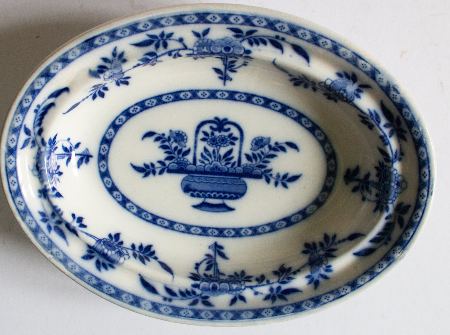 Minton 'Delft' Pattern Flow Blue and White Transferware Vegetable Tureen Base