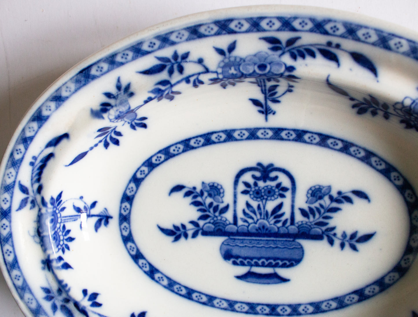 Minton 'Delft' Pattern Flow Blue and White Transferware Vegetable Tureen Base