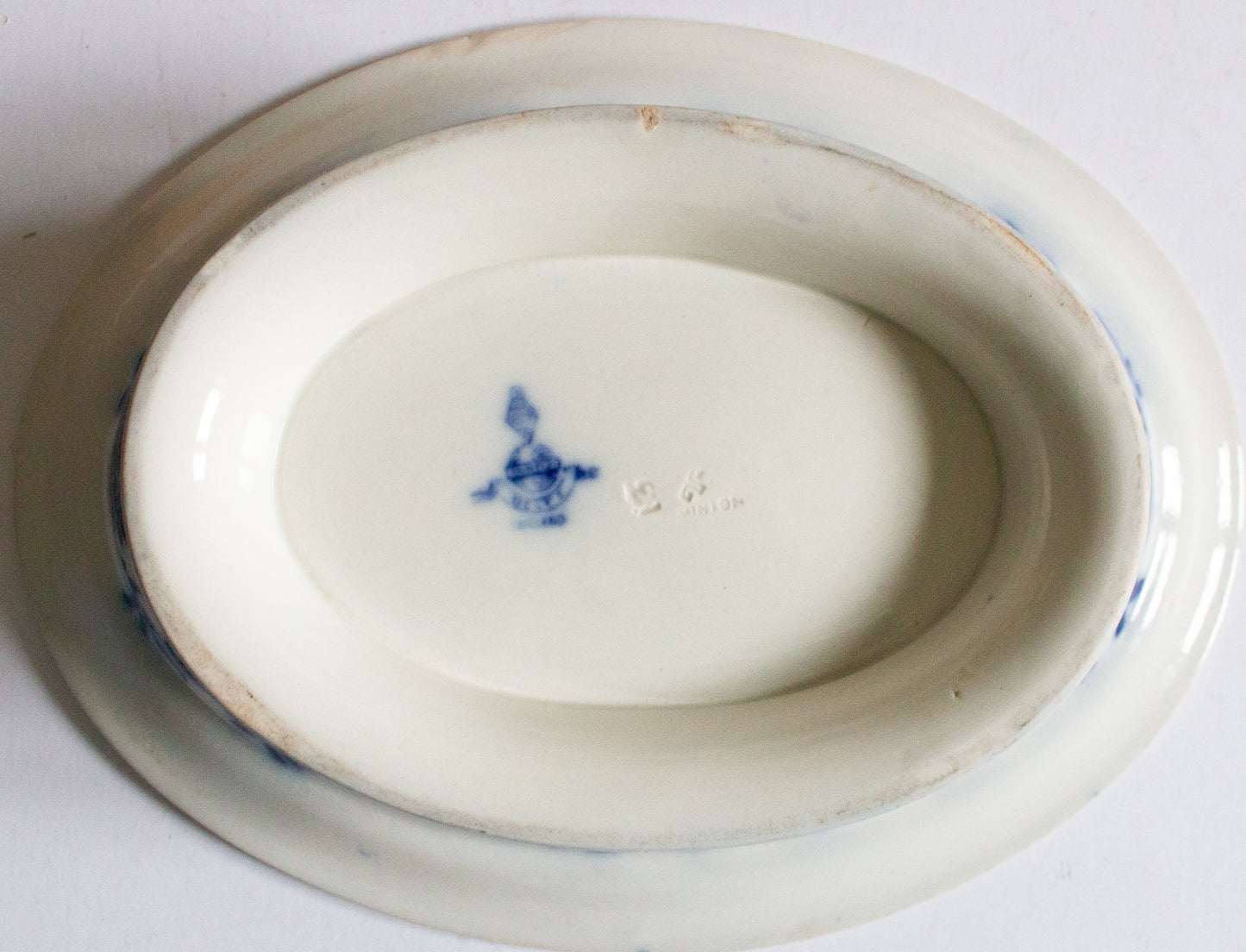 Minton 'Delft' Pattern Flow Blue and White Transferware Vegetable Tureen Base