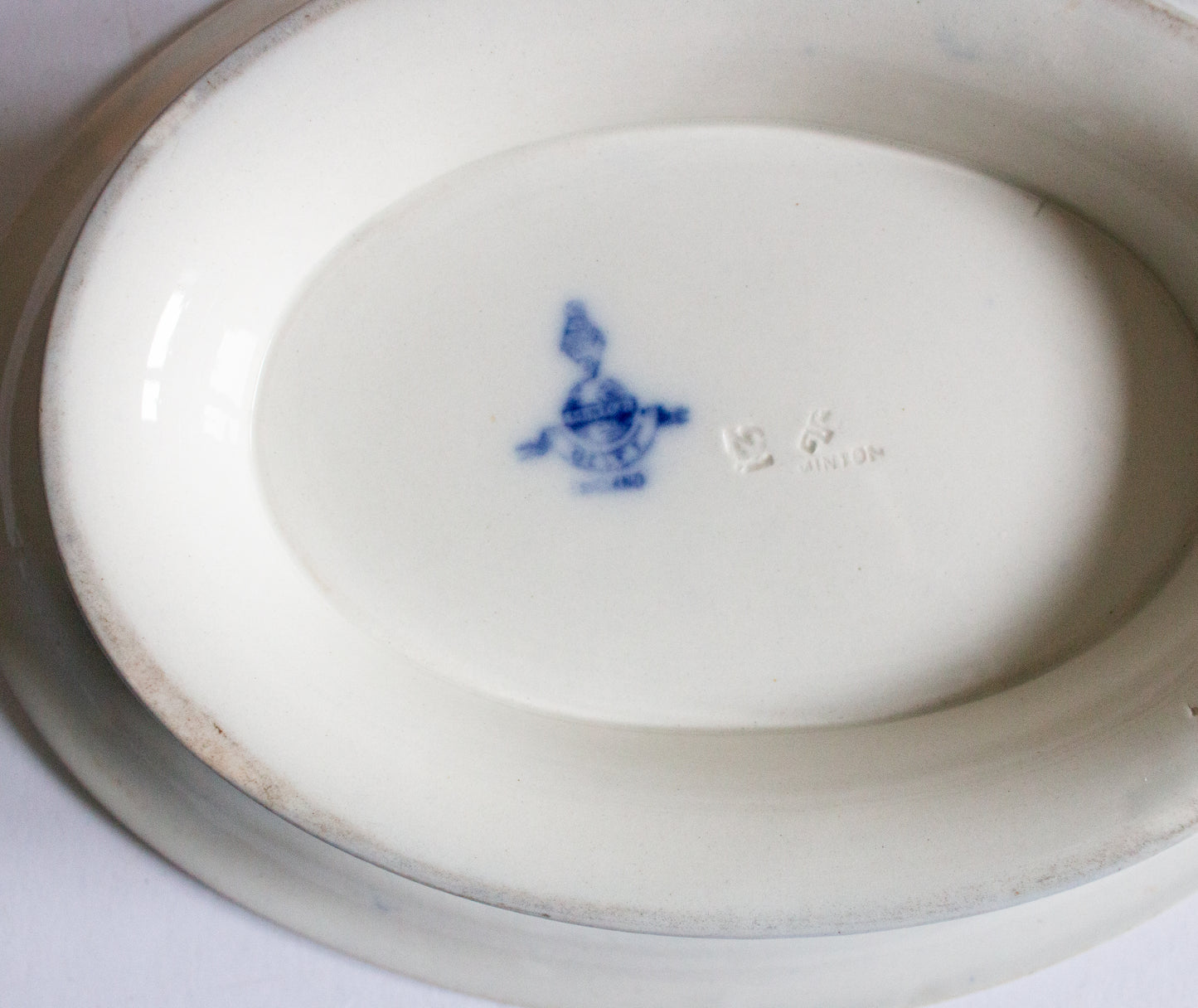 Minton 'Delft' Pattern Flow Blue and White Transferware Vegetable Tureen Base