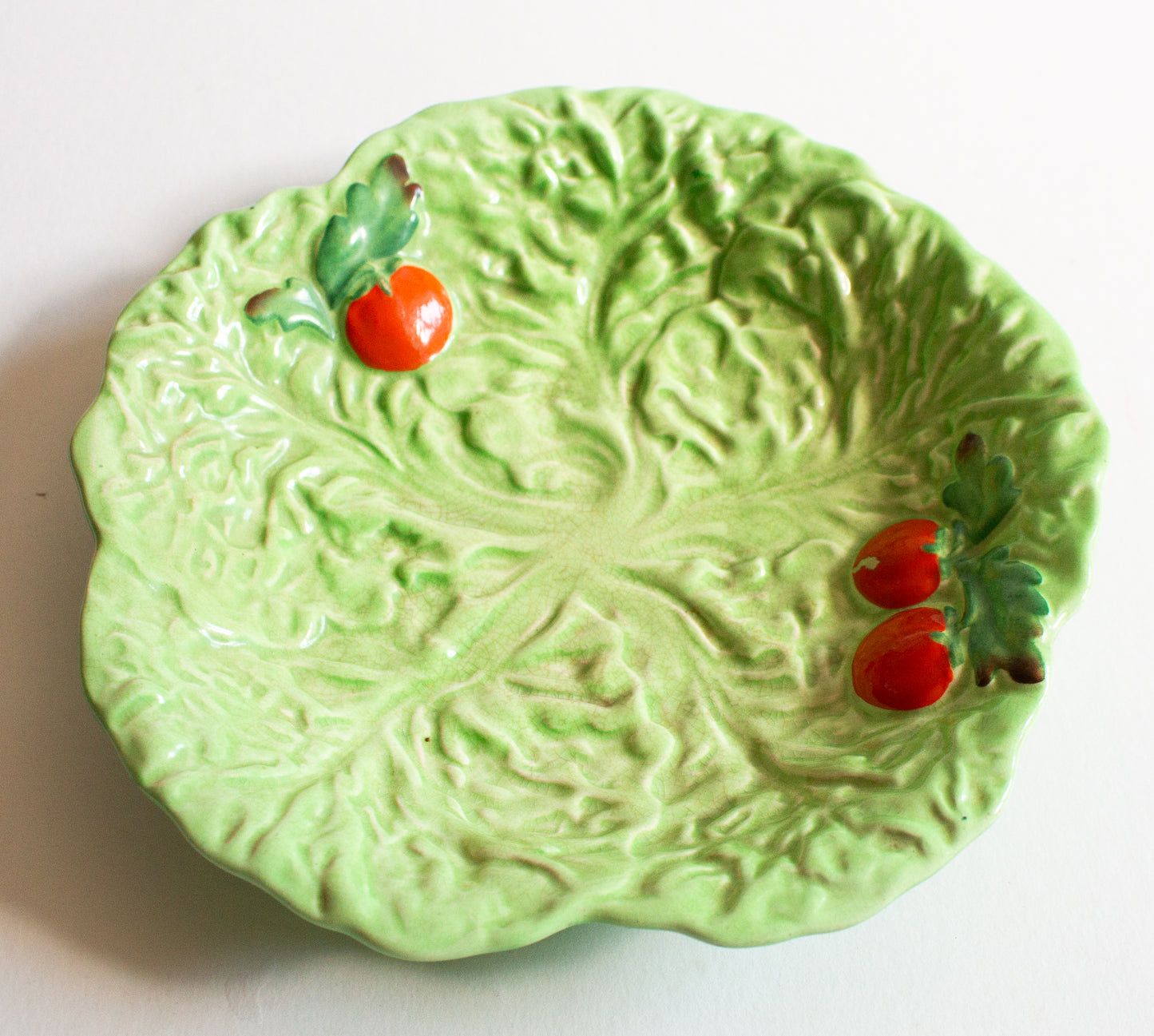 Vintage Carlton Ware Green Majolica Leaf Tomato Serving Dish