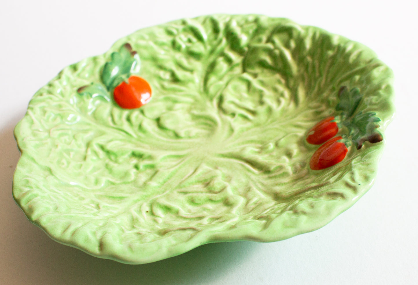 Vintage Carlton Ware Green Majolica Leaf Tomato Serving Dish