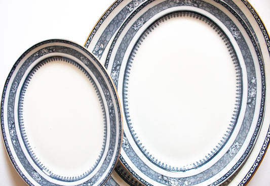 Losol Ware 'Ormonde' Pattern Blue and White Oval Graduated Serving Plates (3)