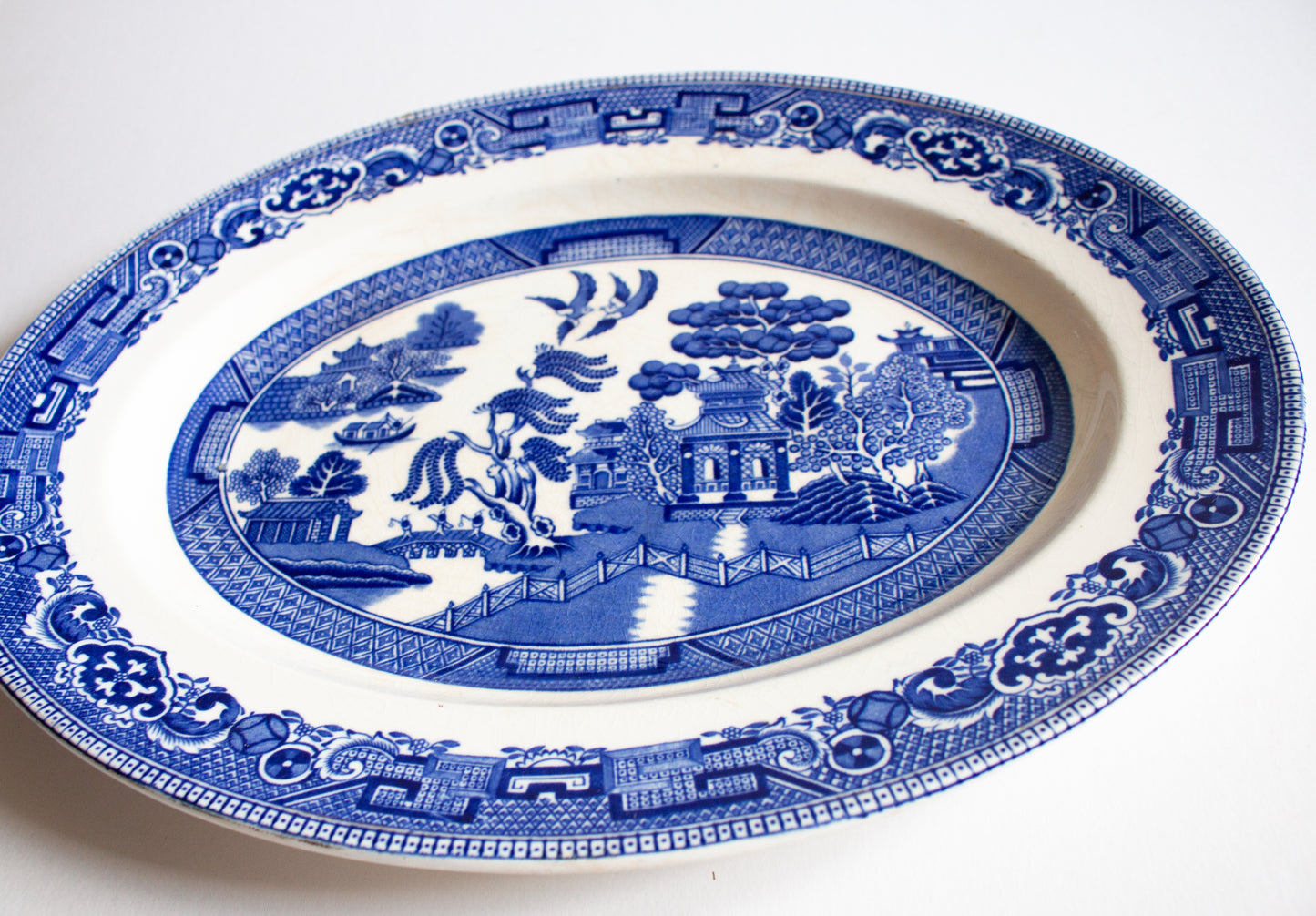 Alfred Meakin 'Old Willow' Pattern Blue and White Transferware Serving Platter