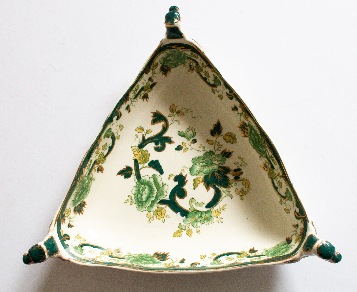 Masons Ironstone China 'Chartreuse' Pattern Triangular Dish with Moulded Dragon Handles