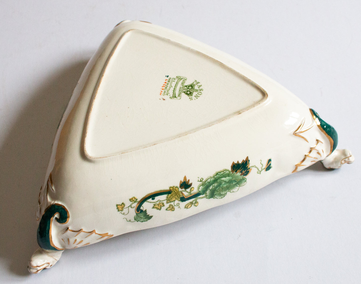 Masons Ironstone China 'Chartreuse' Pattern Triangular Dish with Moulded Dragon Handles