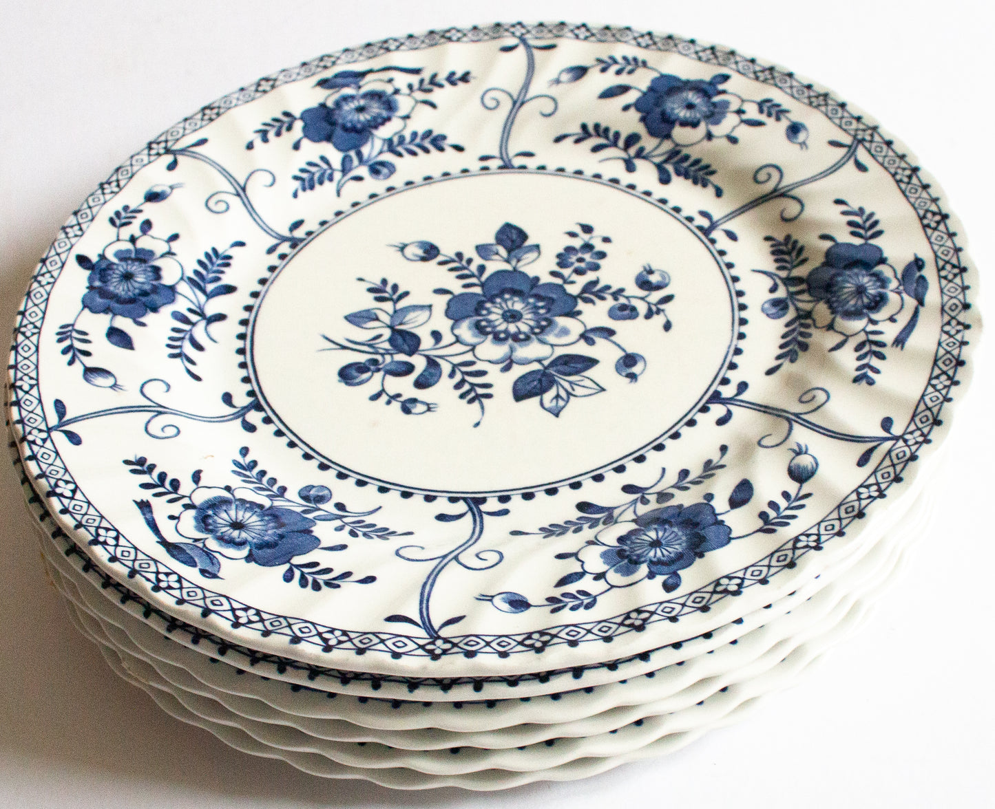 Johnson Brothers 'Indies' Blue and White Transferware 9.75" Dinner Plates (6)