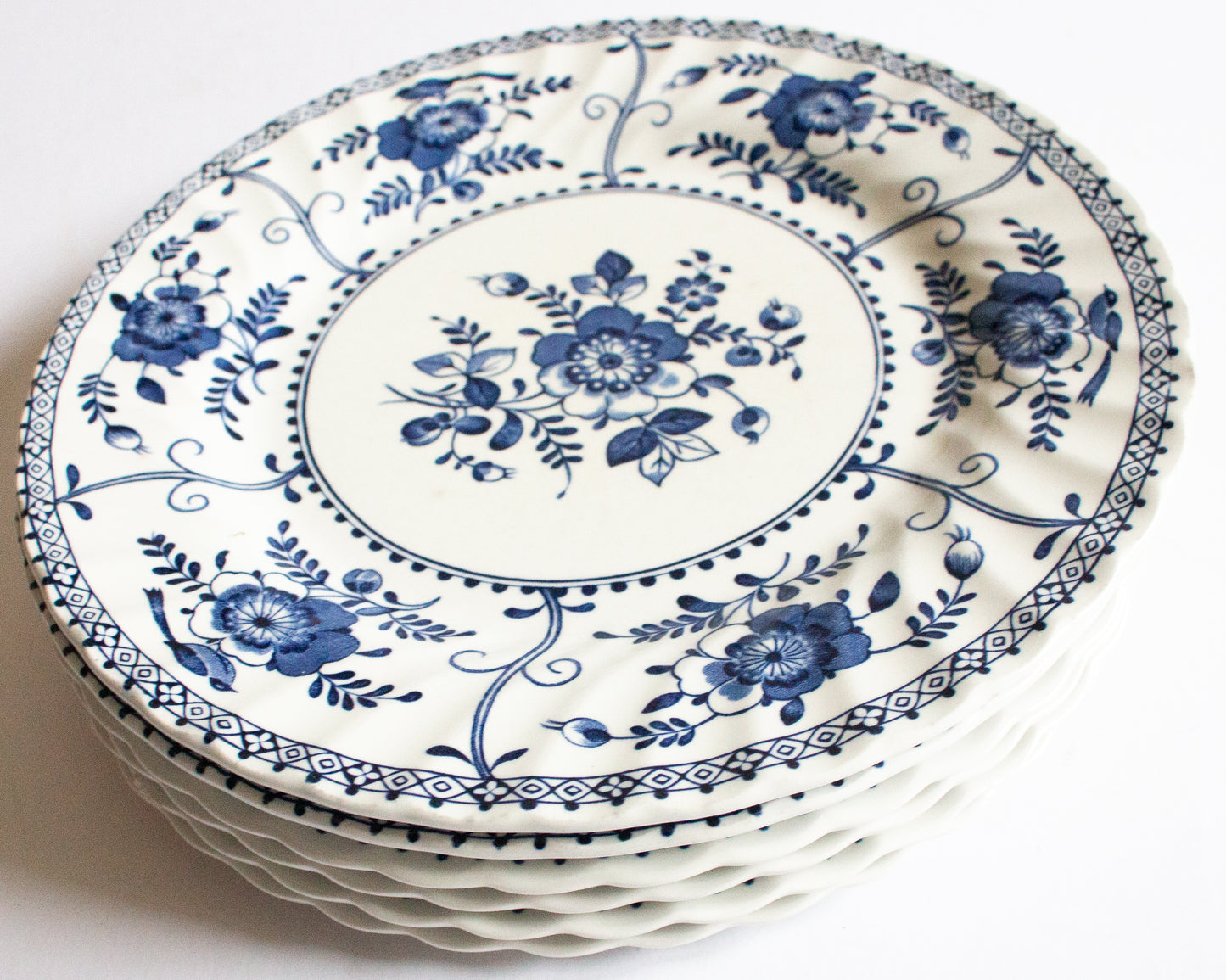 Johnson Brothers 'Indies' Blue and White Transferware 9.75" Dinner Plates (6)