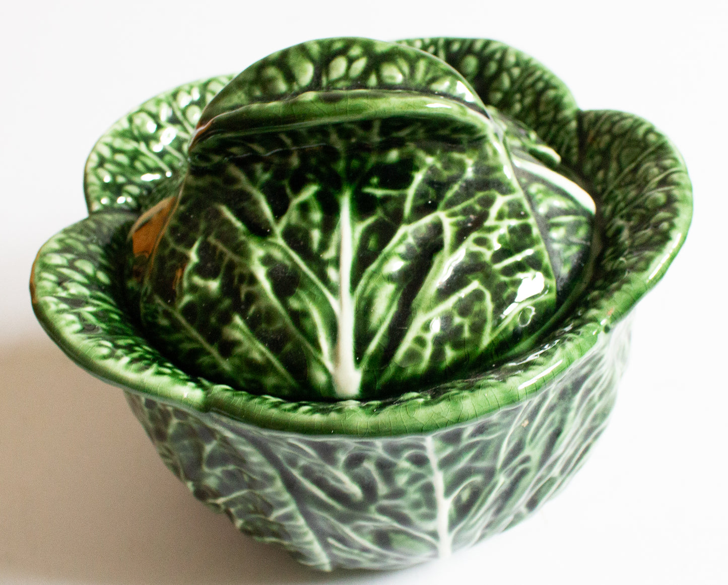 Subtil Portugal Green Cabbage Leaf Majolica Lidded Tureen