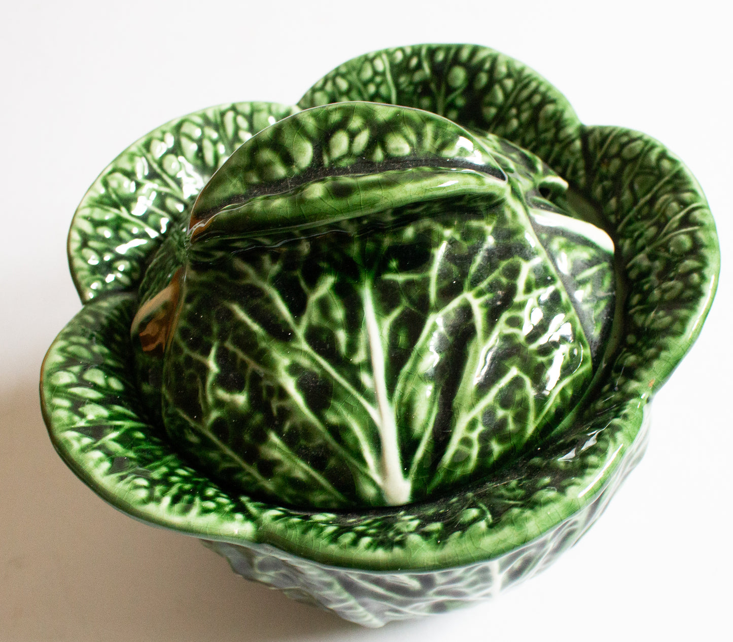 Subtil Portugal Green Cabbage Leaf Majolica Lidded Tureen