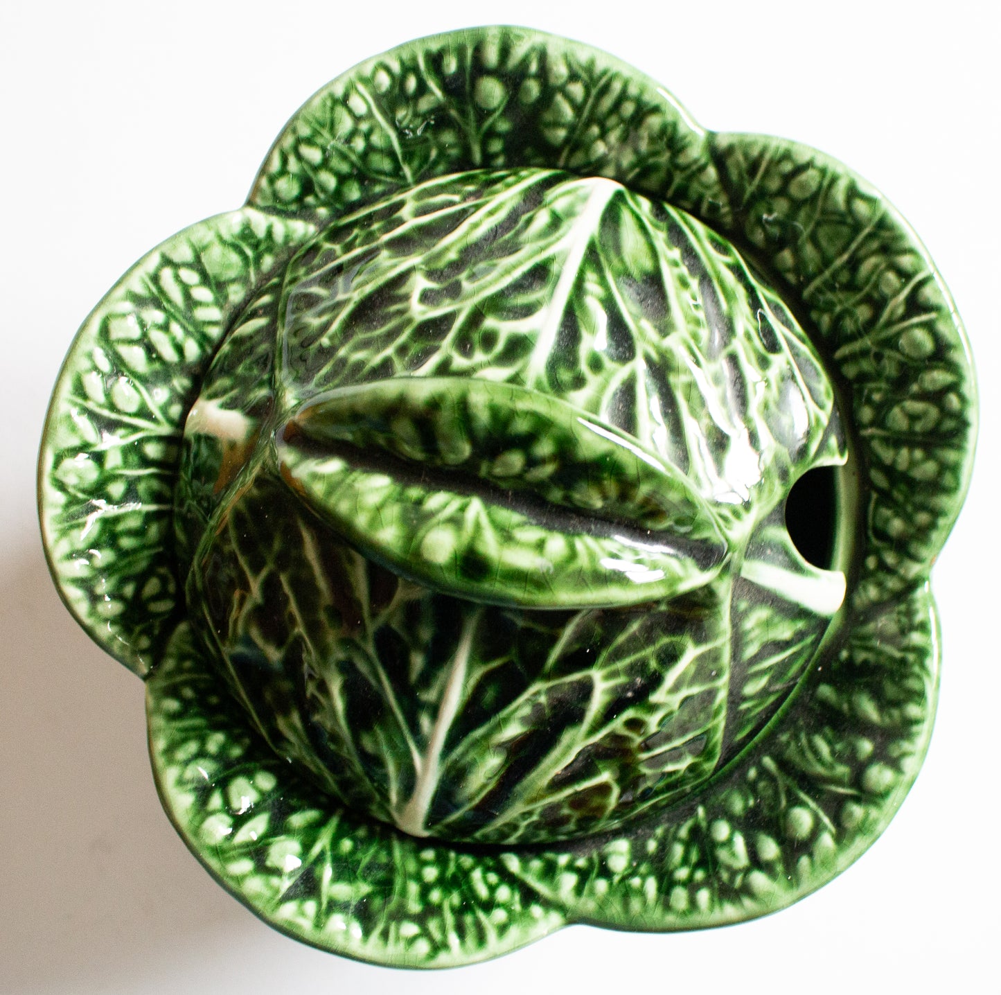 Subtil Portugal Green Cabbage Leaf Majolica Lidded Tureen