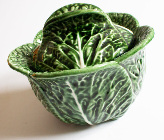 Subtil Portugal Green Cabbage Leaf Majolica Lidded Tureen