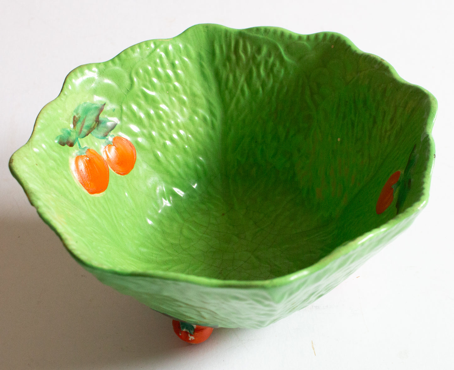 Vintage Green Majolica Leaf Tomato Serving Dish