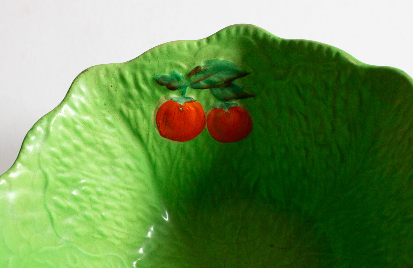 Vintage Green Majolica Leaf Tomato Serving Dish