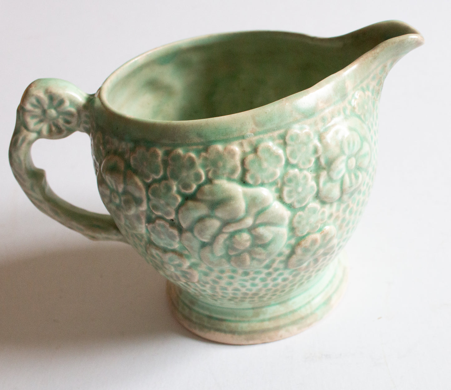 Sadler Green Floral Majolica Jug or Small Pitcher