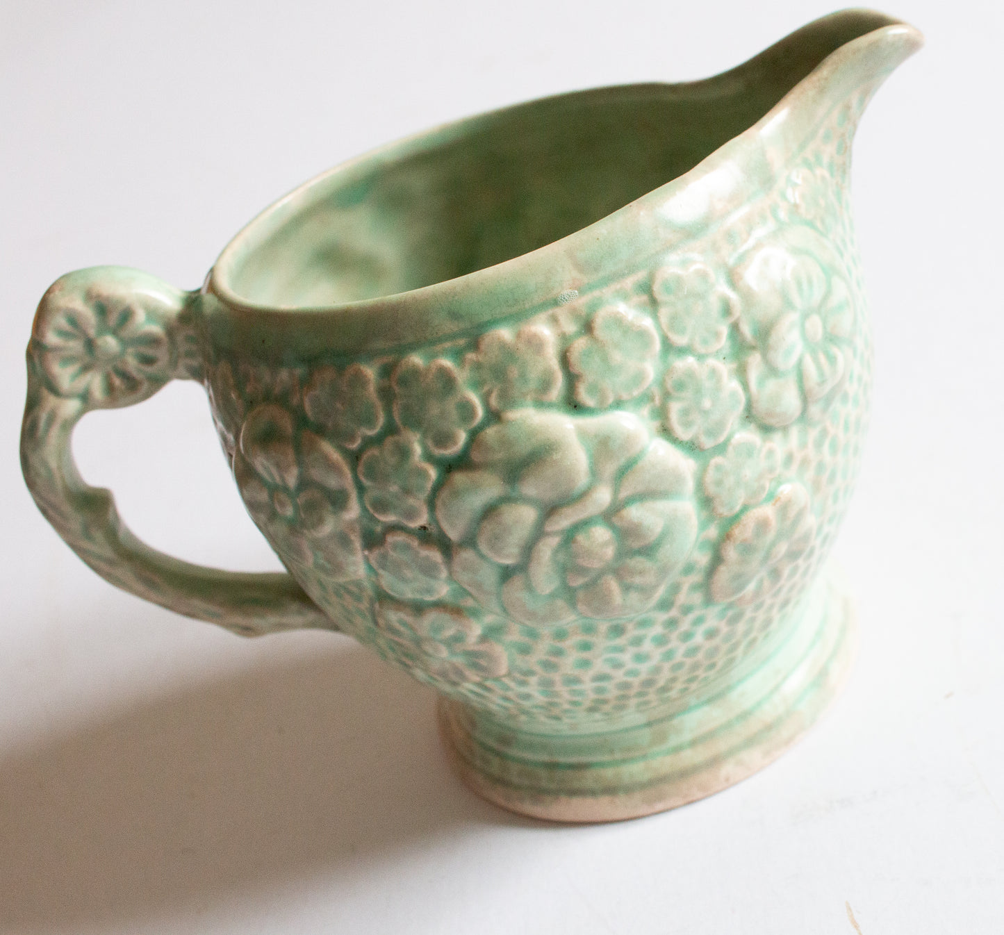 Sadler Green Floral Majolica Jug or Small Pitcher