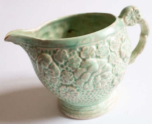 Sadler Green Floral Majolica Jug or Small Pitcher