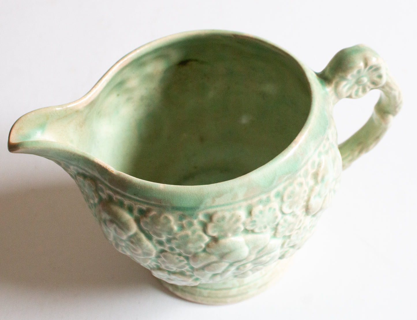 Sadler Green Floral Majolica Jug or Small Pitcher