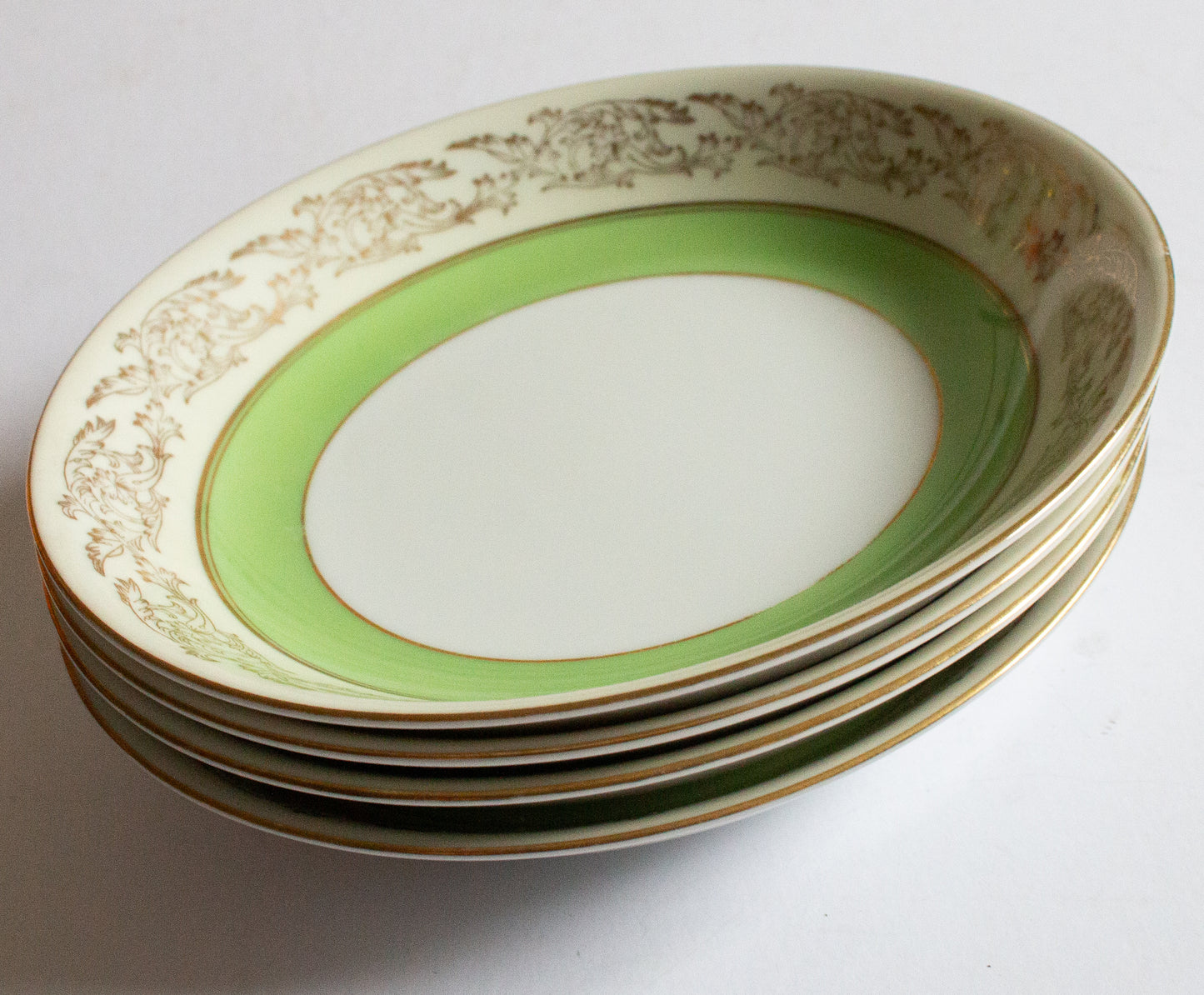 Tokyo China Green and Gold Soup Bowls (4)