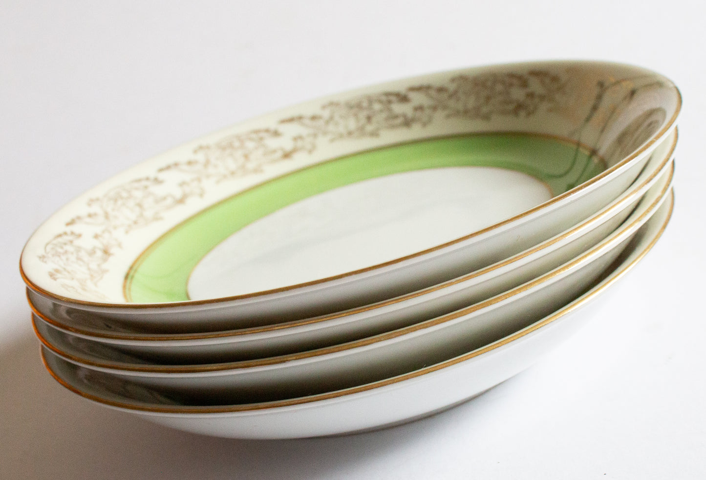 Tokyo China Green and Gold Soup Bowls (4)