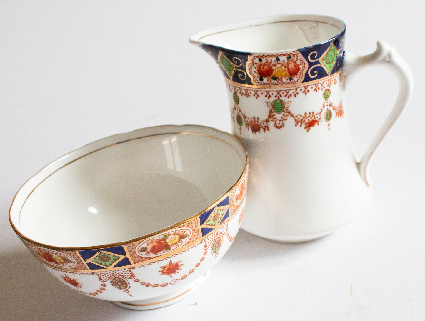 Antique Imari China Near Matching Sugar Bowl and Creamer Set