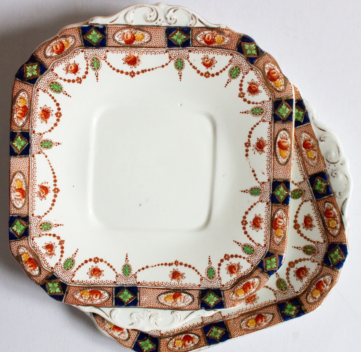 Vintage Square China Imari Cake Plates or Sandwich Plates with Gilt Detail (2)