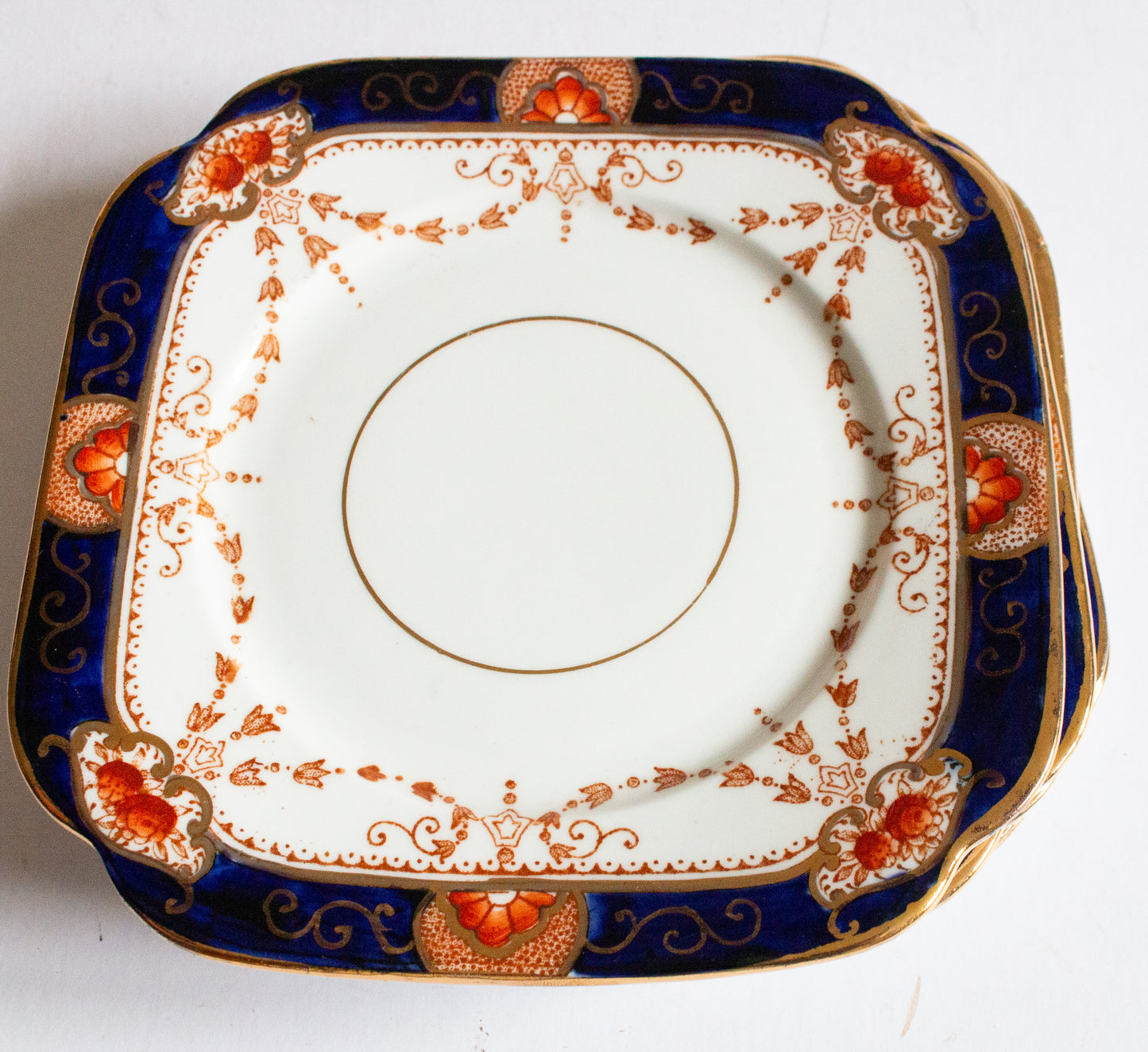 Roslyn China 'Haddon' Pattern Blue, Gold and Orange Square 6" Side Plates (5)