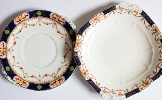 Antique Mismatched Imari China Cake Plates or Sandwich Plates with Gilt Detail (2)