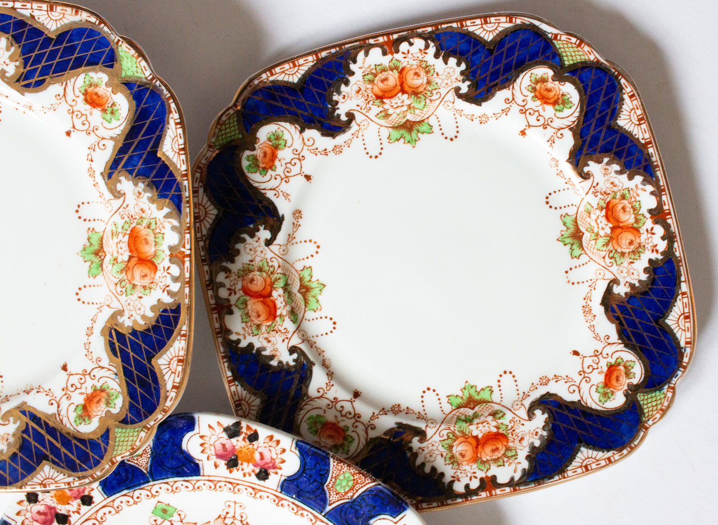 Mismatched Edwardian China 7" Side Plates with Gilt Detail (4)