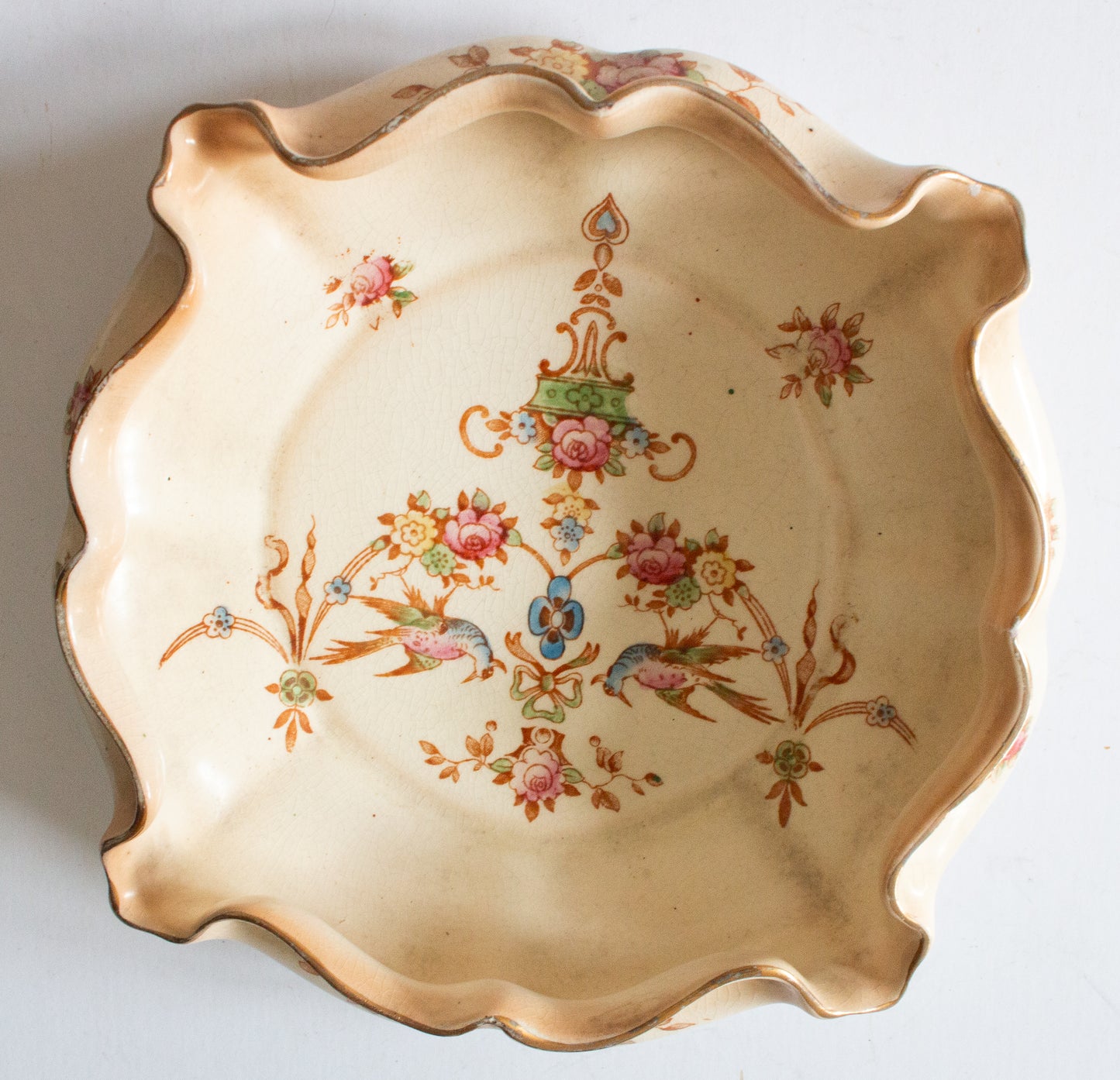 Crown Fieldings Stoke on Trent 'Eva' Pattern Scalloped Blushware Dish