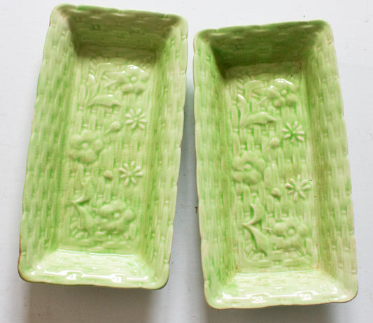 Vintage Majolica Basket Weave Rectangular Dishes (2)