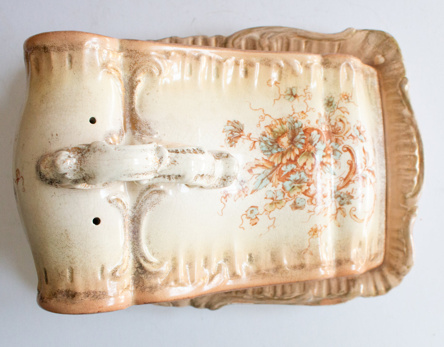 Large Blushware Victorian Cheese Dish with Moulded and Floral Details,