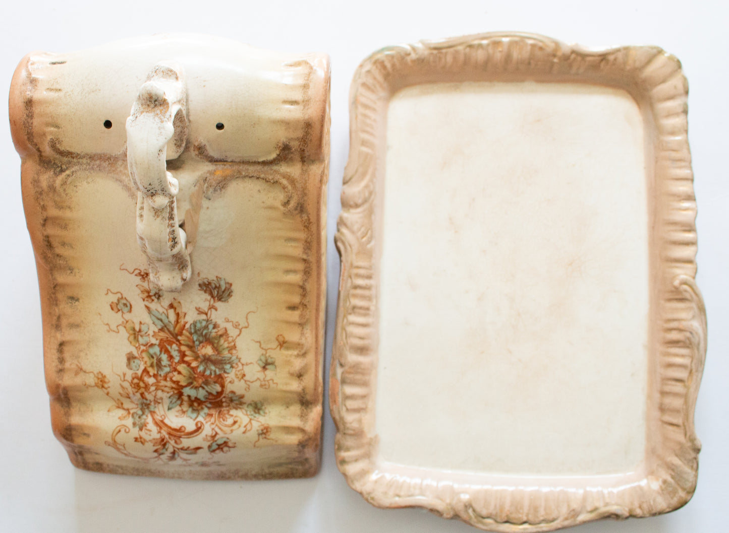 Large Blushware Victorian Cheese Dish with Moulded and Floral Details,